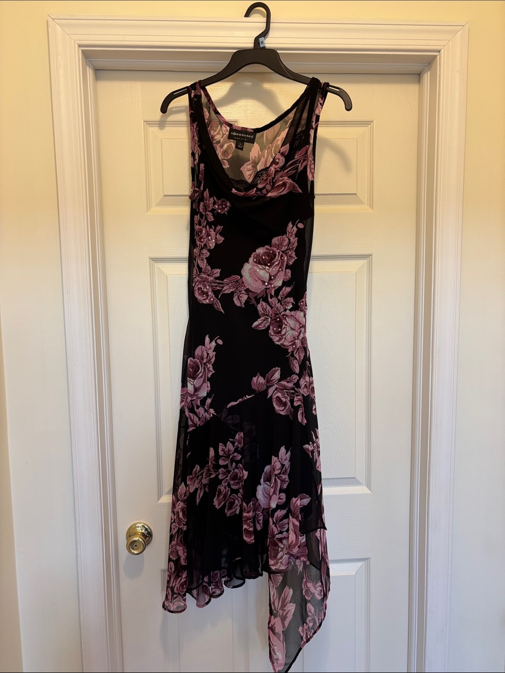 connected apparel Black & Pink Floral Asymmetrical Dress